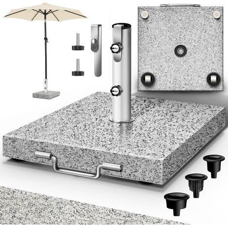 tillvex® Granit Sonnenschirmständer mit Rollen & Transportgriff Grau - 27 kg Eckig  Schirmständer Sonnenschirm mit Edelstahlrohr  Balkonschirmständer für Schirmstöcke 16-48 mm & 250 cm Schirmdurchmess