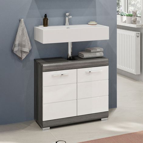 Meuble sous lavabo 2 portes 60x34x56 cm anthracite et blanc - ORIE