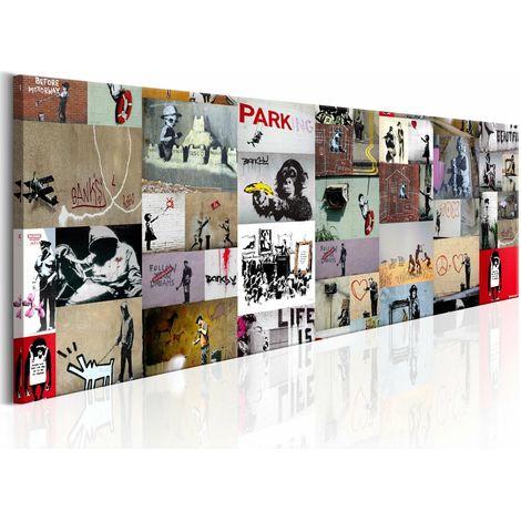 Tableau art du collage banksy II - 135 x 45 cm (1/4)