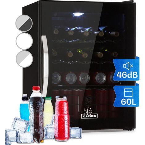 Klarstein Beer Fridge, Glass Mini Fridge for Bedrooms, Food, & Drinks, Home Bar Small Fridge Wine Cooler, Glass Door Drinks Fridge, 60L Table Top Fridge w/ Removable Shelves, Champagne & Waveform Rack (1/5)