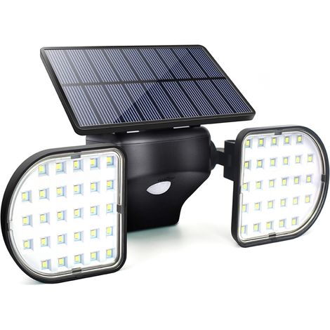 BEBUSINGOTO Luz solar para exteriores, 56 LED, reflector solar, sensor de movimiento, panel doble, luz de seguridad, luz de pared ajustable 360°, IP65, resistente al agua para jardín