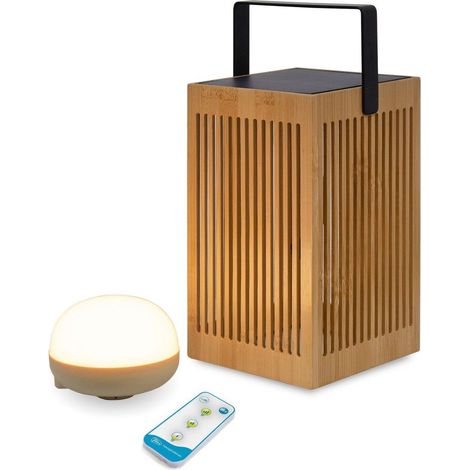 LED Tischlampe außen tragbar kabellos aus Holz Metall IP54 24 cm hoch 2700 K Fernbedienung Dimmer Outdoor Tischleuchte (1/5)