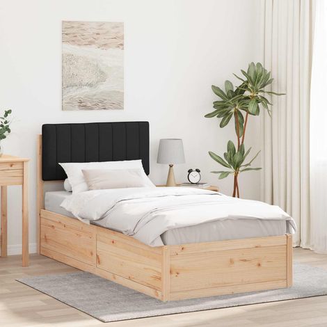 Cadre de lit 1 personne avec tête de lit rembourrée en pin massif noir 90 x 190 cm, 25.4kg - PANGIVO (1/5)