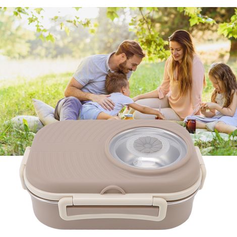 Isolierte Lunchbox aus Edelstahl 304, tragbare Bento-Box mit zwei Fächern, inklusive Suppenschüssel und weiteren Fächern, kaffeefarben (1/5)