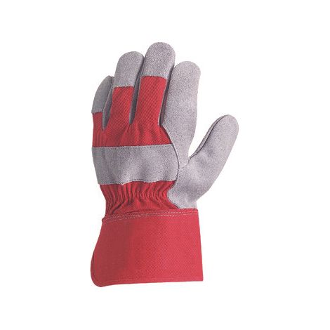 Pack mit 12 Paar Handwerks- und Dockergloves aus Rindsleder mit rotem Canvas, Größe 10 (1/2)
