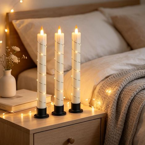 Lot 3 bougies chandelle avec télécommande, flamme 3D, 24.5cm, mariage/fête. (1/4)