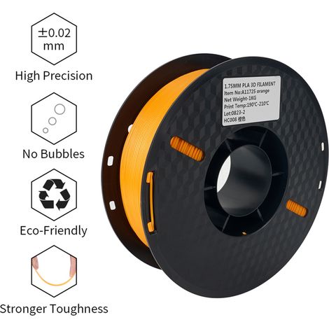 Filament PLA pour imprimante 3D KINGROON 1KG 1,75 mm Matériau d'impression de haute qualité Plastique écologique dégradable Précision dimensionnelle +/-0,02 mm Standard 1 rouleaux (1/5)