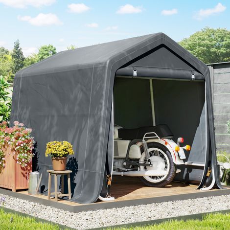 Gris 2,4x2x2 m - Tente à vélo de jardin doté de cadre métallique 2 portes avec fermeture éclair Imperméable anti-UV foncé (1/4)