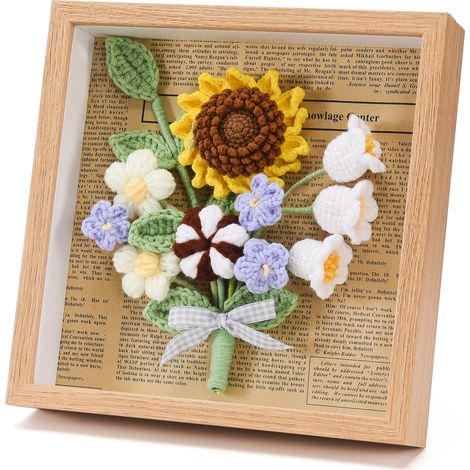 Marcos de fotos con flores tejidas a mano: marcos para fotos y ramos de flores artificiales para colgar o exhibir, hechos de madera e hilo de coser multicolor. (1/5)
