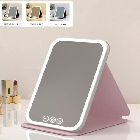 Un miroir de maquillage portable avec éclairage LED, idéal pour les voyages, la salle de bain et le bureau. (Rose) (1/5)