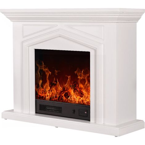 Camino Elettrico da Pavimento 80x100x30 cm Effetto Fiamma 1500W Marco Bianco (1/3)