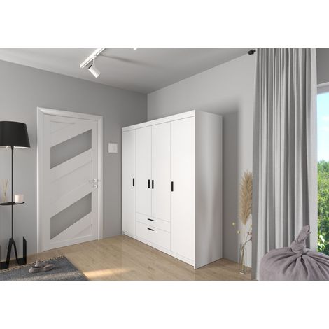 Elena 4-türig Kleiderschrank Drehtürenschrank Wäscheschrank Schrank Weiss (1/4)