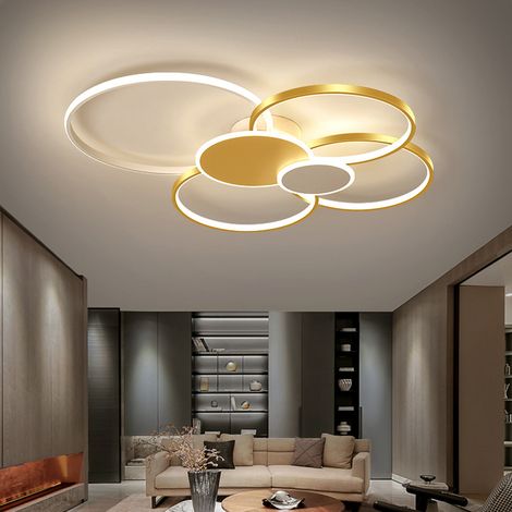 Plafonnier LED doré 80 cm, rond, intensité variable avec télécommande, abat-jour en acrylique, idéal pour salle à manger, chambre, bureau.