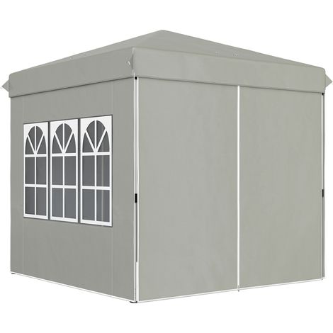 Pavillon pliable 2,5x2,5m avec parois latérales, tente jardin réglable hauteur, protection UPF50+, gris clair, sac transport