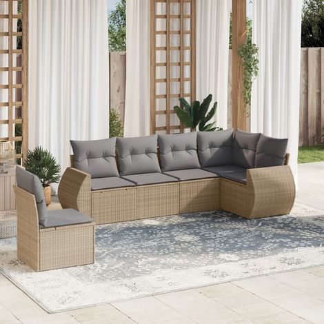 Salon de jardin avec coussins 6 pcs beige résine tressée (1/5)
