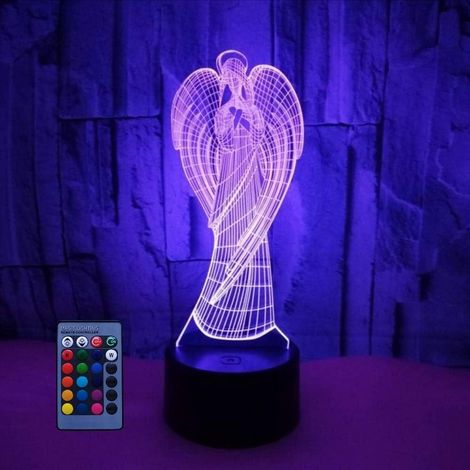 3D LED glowing angel with remote control, 7/16 color changes, USB powered, ideal birthday/Christmas gift. (1/4)