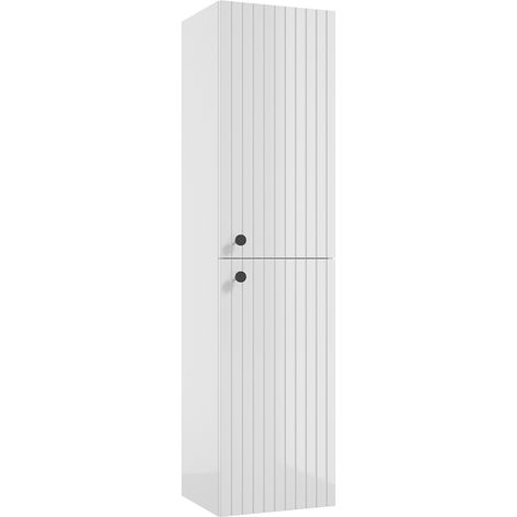 Hochschrank 35 cm breit weiß Hochglanz lackiert mit Rillen RIVA-107 (1/4)