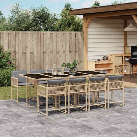vidaXL 9 Piece Garden Dining Set with Cushions Mix Beige Poly Rattan (1/5)