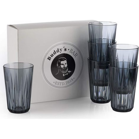 6er-Set graue Tritan-Gläser – 300 ml – bruchsicheres Kristallglas-Design – BPA-frei und abwaschbar – ideal für Pool und Familie – 8 x 8 x 12,5 cm (1/5)