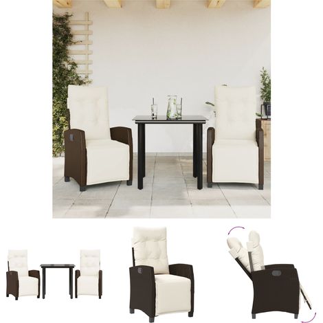 Garten-Essgruppe - vidaXL 3-tlg. Garten-Essgruppe mit Kissen Braun Poly Rattan - Rattanmöbel (1/5)