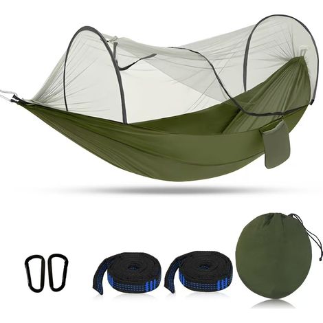 Sollbry 270×140cm Ultra-léger Hamac MoustiquaireSuspendu Hamac sur Pied RespirantNylon Parachute Séchage Rapide Exterieur pour Camping,Randonnée,Jardin,Vert (1/5)