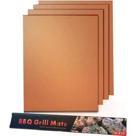 Lot de 4 tapis de cuisson pour barbecue, antiadhésifs et faciles à nettoyer, réutilisables, tapis pour grille de barbecue au charbon - couleur cuivre (1/5)