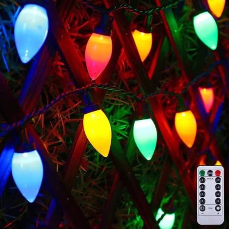 Guirlande lumineuse LED de 7 mètres, multicolore, 8 modes d'éclairage, étanche, à piles, avec télécommande, pour l'intérieur, le jardin, les fêtes et Noël. (1/5)