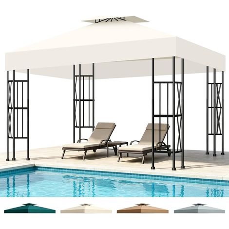Toit de Remplacement pour Tonnelle 3x3m Imperméable et Protection Solaire, Double Ventilation Toile de Rechange pour Pavillon pour Jardin, Camping et Terrasse (Beige) (1/5)