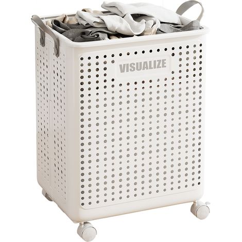 Cesta de ropa con ruedas, gran cesta de ropa plegable con ruedas, cesta de ropa de deslizamiento suave, organizador multifuncional para ropa sucia, 46 x 38 x 22 cm, blanco
