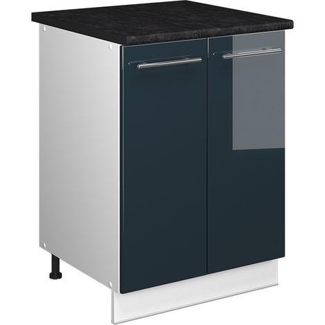 Spülenunterschrank Fame-Line, Dunkelblau Hochglanz/Weiß, 60 cm, Vicco (1/5)