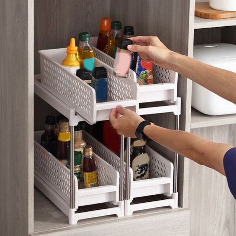 Zweistöckiger Servierwagen mit verstellbaren Rollen für Küche, Bad und Schlafzimmer – modernes und robustes Design aus Metall und Kunststoff (1/5)