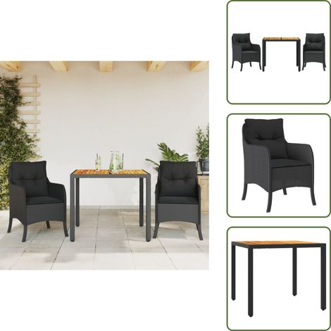 The Living Store 3-tlg. Garten-Essgruppe mit Kissen Schwarz Poly Rattan - Gartentisch (1/5)
