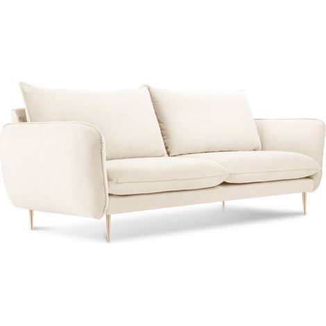 Canapé 2 places en velours beige clair (1/5)
