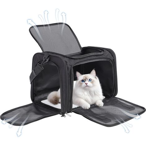 Sac de transport portable pour animaux de compagnie, tissu Oxford, grande capacité, sûr et respirant, pour chats et chiens, 45 x 30 x 30 cm, noir (1/5)