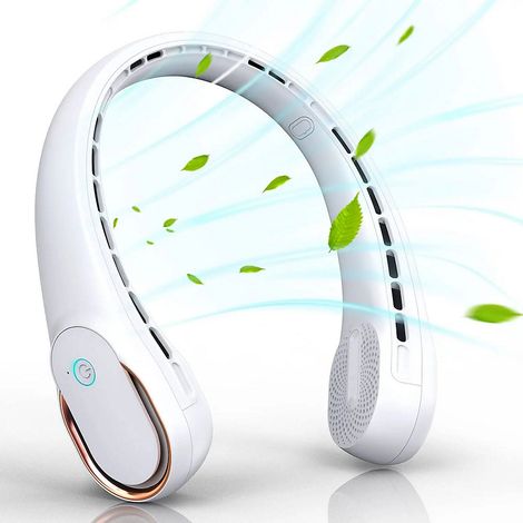 Portable, powerful, bladeless neck fan, white, with adjustable airflow (1/5)