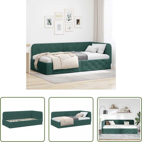 Cadre de lit - Cadre de lit d'angle Vert foncé 90 x 190 cm Velours (1/5)