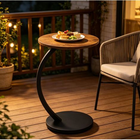Mesa auxiliar en C redonda, MDF y metal, 40 x 65 cm, negra, OKWISH (1/5)