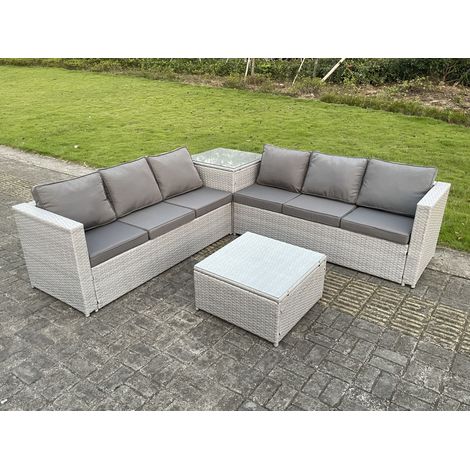 Fimous Polyrattan Gartenmöbel im Freien mit Sofa Quadrat Couchtisch Beistelltisch Helles Grau (1/5)