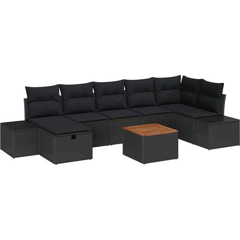 Maison Exclusive - Conjunto de sofás de jardín 8 pcs Negro ratán