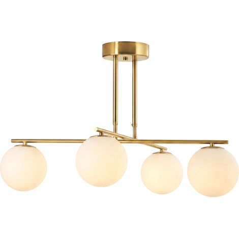 HOMCOM Lampadario a Sospensione con 4 Sfere, Rotazione a 350°, Oro (1/3)
