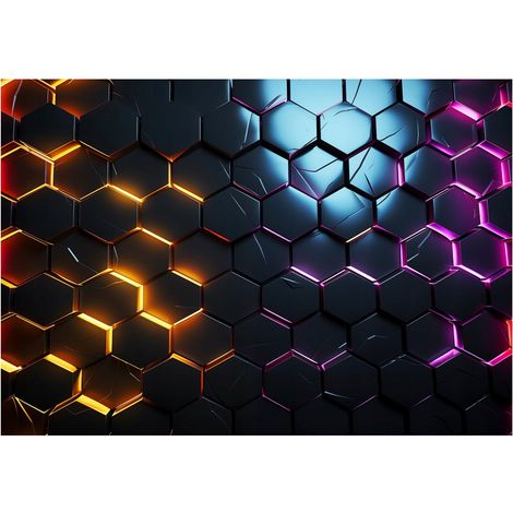 Papier peint 3D hexagones colorés, décoration murale moderne – 150 x 105 cm Wallarena (1/4)