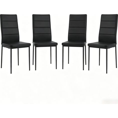 Set mit 4 Esszimmerstühlen mit hoher Rückenlehne aus Kunstleder und schwarzem Metall MODENUIT (1/4)