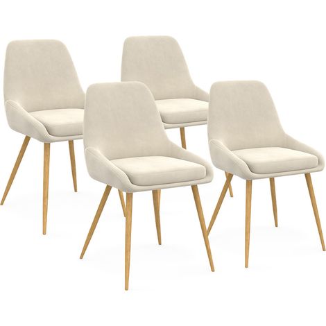 Set di 4 sedie da pranzo THALYA in velluto beige con gambe e braccioli effetto legno (1/5)