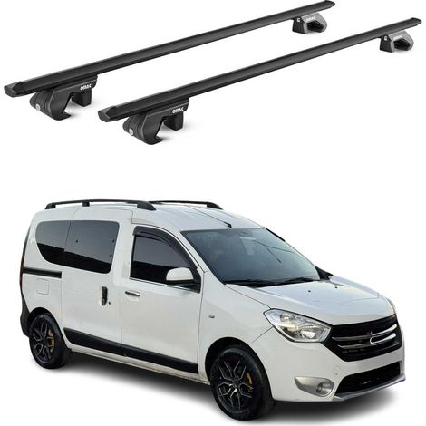 OMAC Dachträger Aluminium TÜV geprüft für Dacia Dokker 2012-2022 – Für Standard Dachreling – T Nut – Max 90 kg – 2 Schlösser Schwarz (1/5)