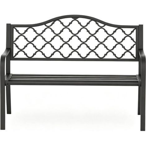 Panchina da giardino con braccioli in metallo nero e ghisa 128 x 60 x 89 cm MODENUIT (1/5)