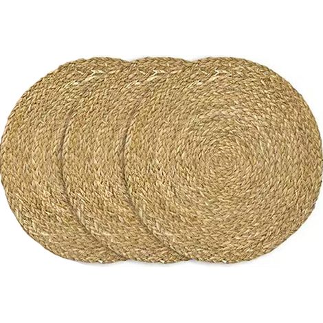 3 sets de table en rotin naturel tissé à la main - Couleur naturelle, à utiliser comme sets de table (ronds, 25 cm) (1/4)