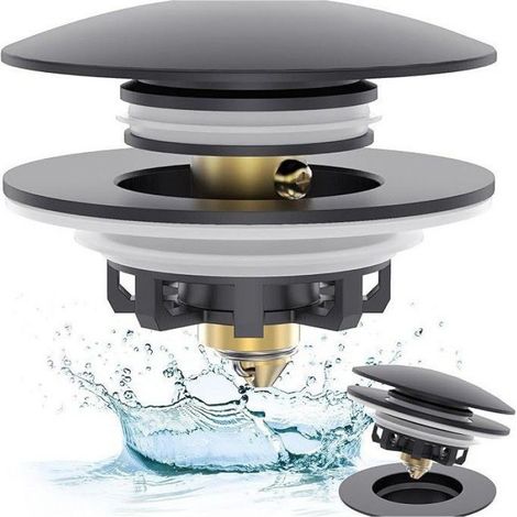 Bouchon De Vidange De Baignoire - Universel Escamotable Avec Panier Filtrant - Pour Bondes 37 À 46 Mm - Noir ×1 (1/3)