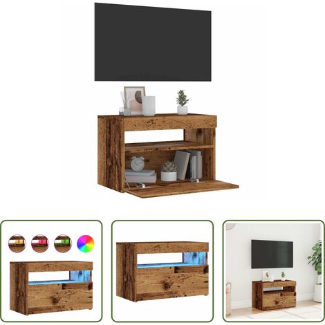 Bois d'ingénierie - Meuble TV avec lumières LED vieux bois bois d'ingénierie (1/5)