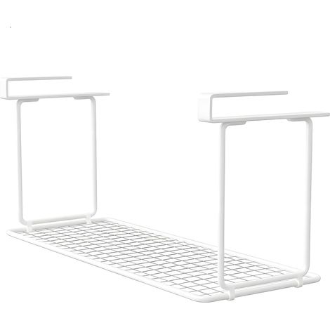 Panier Suspendu, Tiroir Suspendu Panier Suspendu Rangement Panier Pliable pour Cuisine Salle de Bain Sous Étagère, Rangement Sans Perçage pour Organisation Instantanée, 32x19x20cm Blanc (1/5)