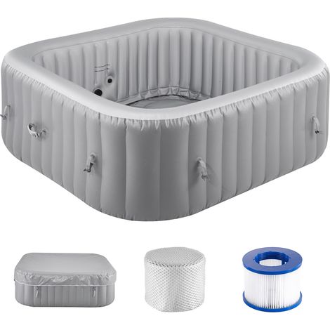 Mophorn Aufblasbare Badewanne für 4 bis 6 Personen (185 x 66 cm), quadratisch und tragbar, ausgestattet mit 130 entspannenden Düsen, Filter, Abdeckung, Matte und einem vielseitigen Bedienfeld